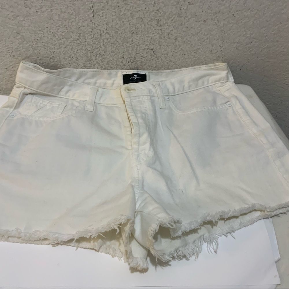 7 for all Mankind Cutoff Denim Shorts button fly in White size 28 - Picture 6 of 14